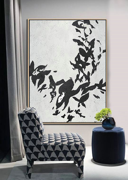 Large Abstract Painting On Canvas,Black And White Minimalist Painting On Canvas - Modern Canvas Art